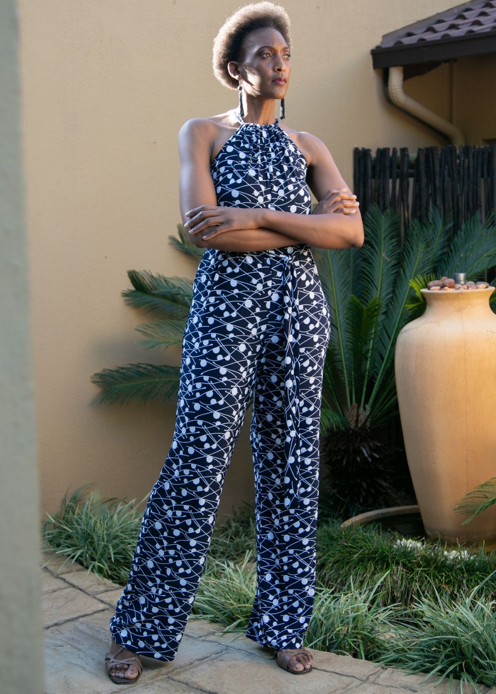 Blue cheap halter jumpsuit